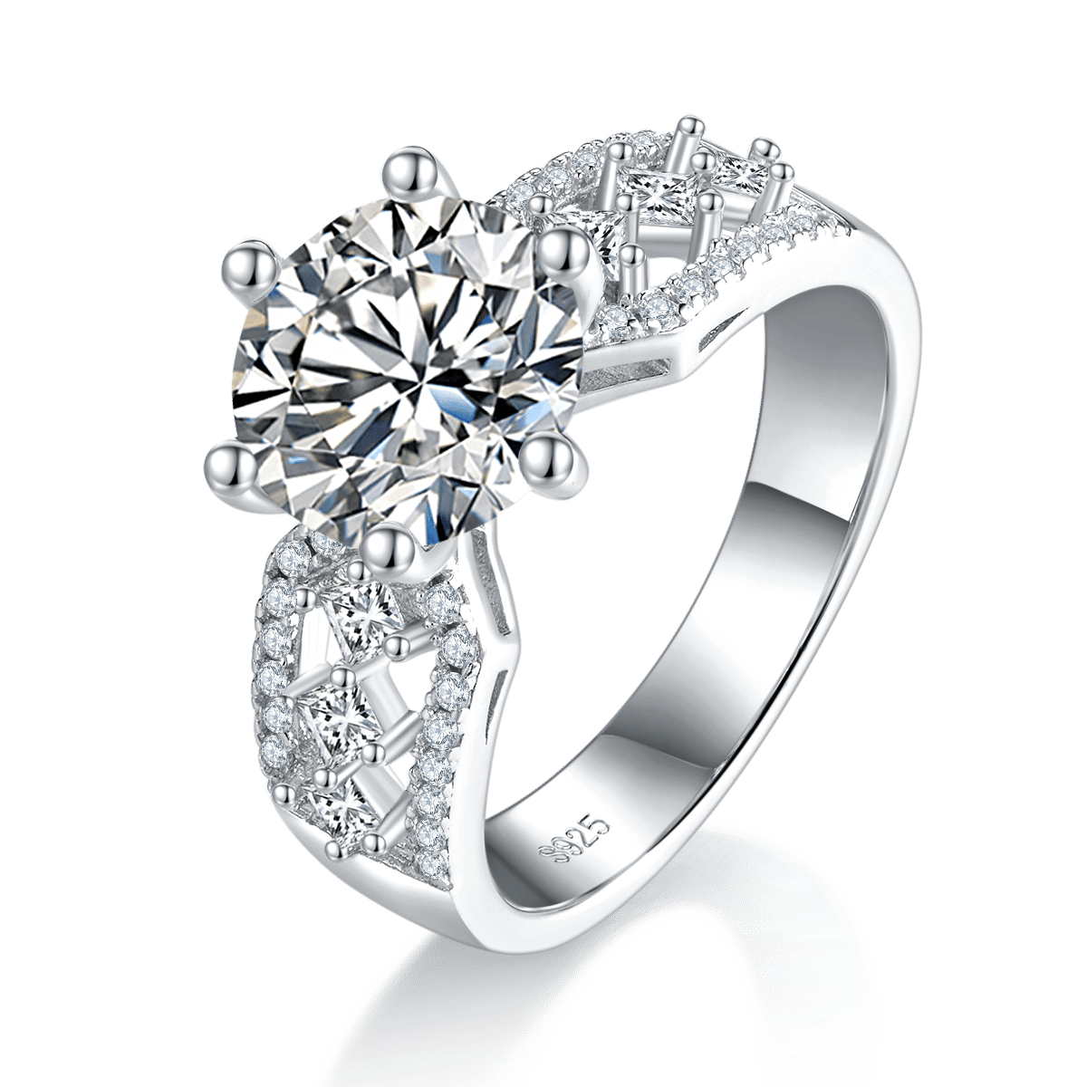 3ct Round Moissanite Ring | DEF Colorless VVS | Pave Split-Shoulder Setting