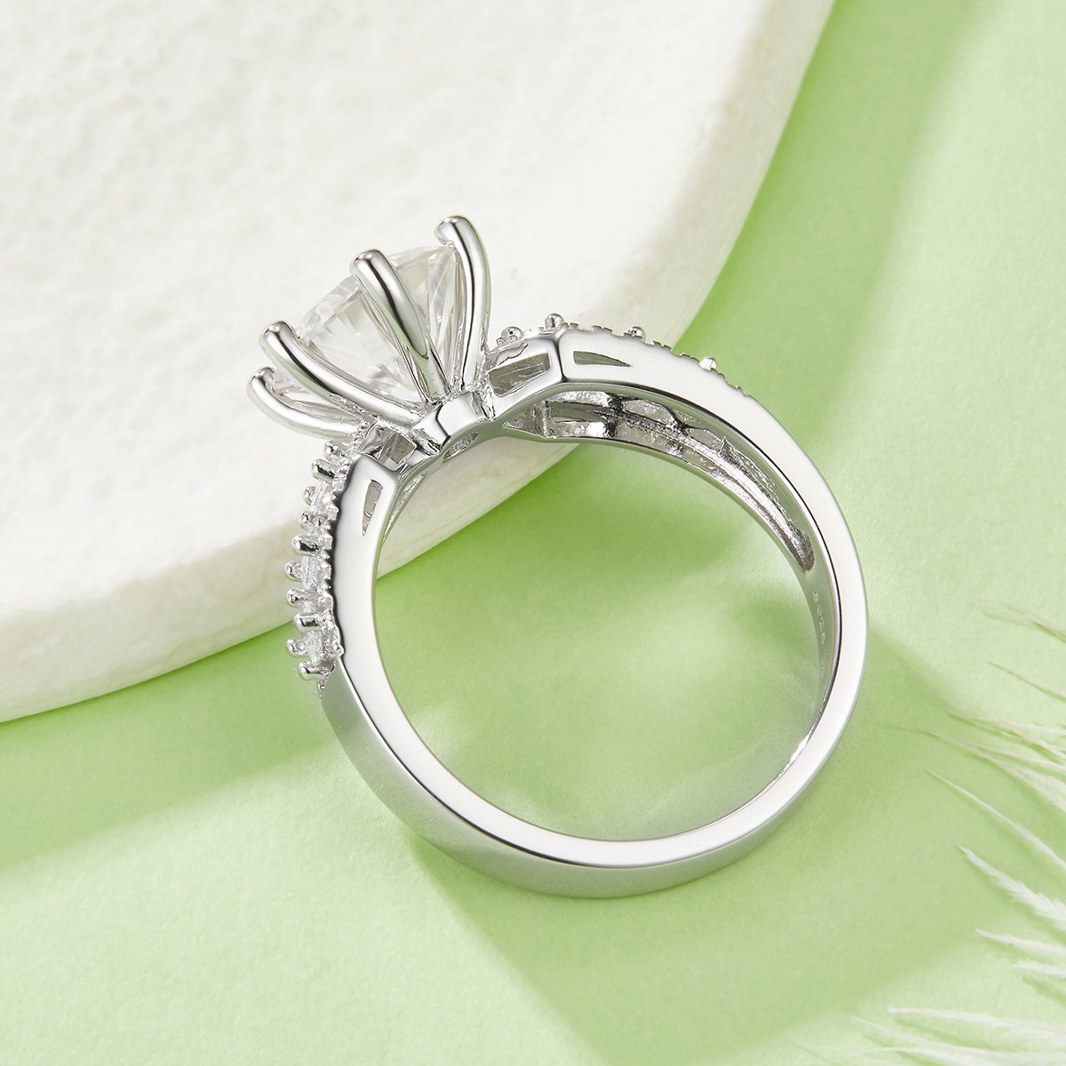 3ct Round Moissanite Ring | DEF Colorless VVS | Pave Split-Shoulder Setting - Image 3