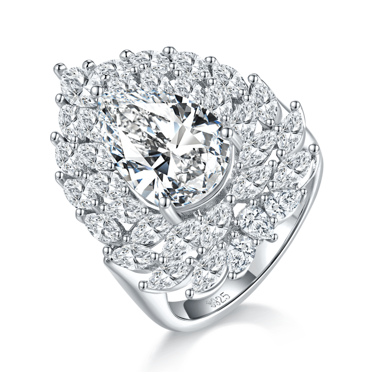 Pear Moissanite Halo Ring | 4ct DEW Statement Cocktail Ring