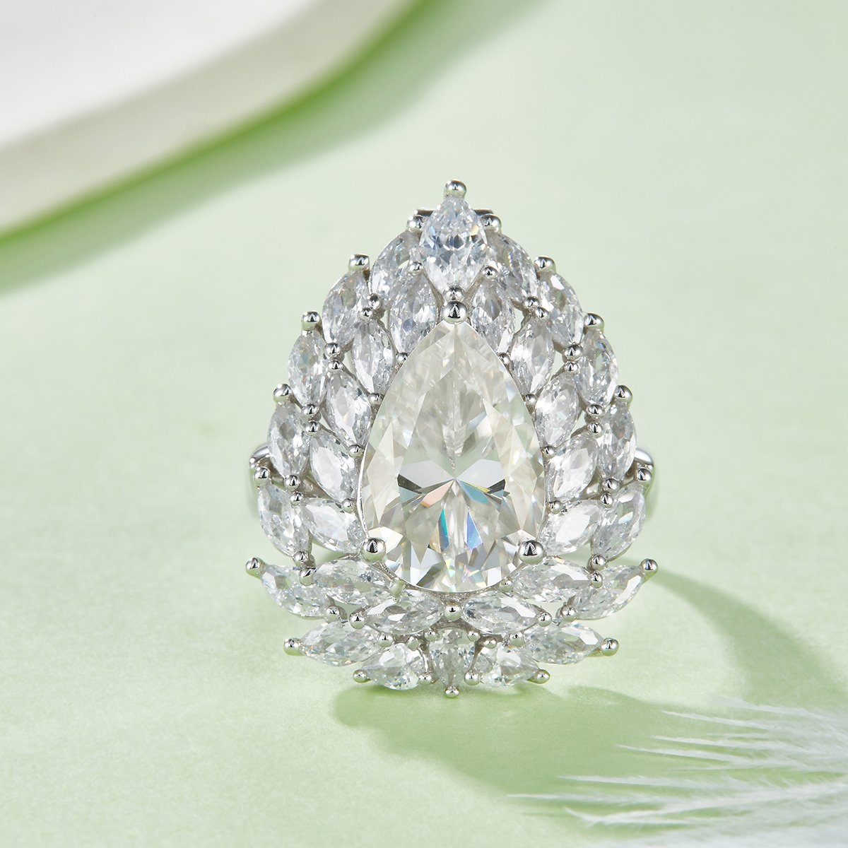 Pear Moissanite Halo Ring | 4ct DEW Statement Cocktail Ring - Image 2