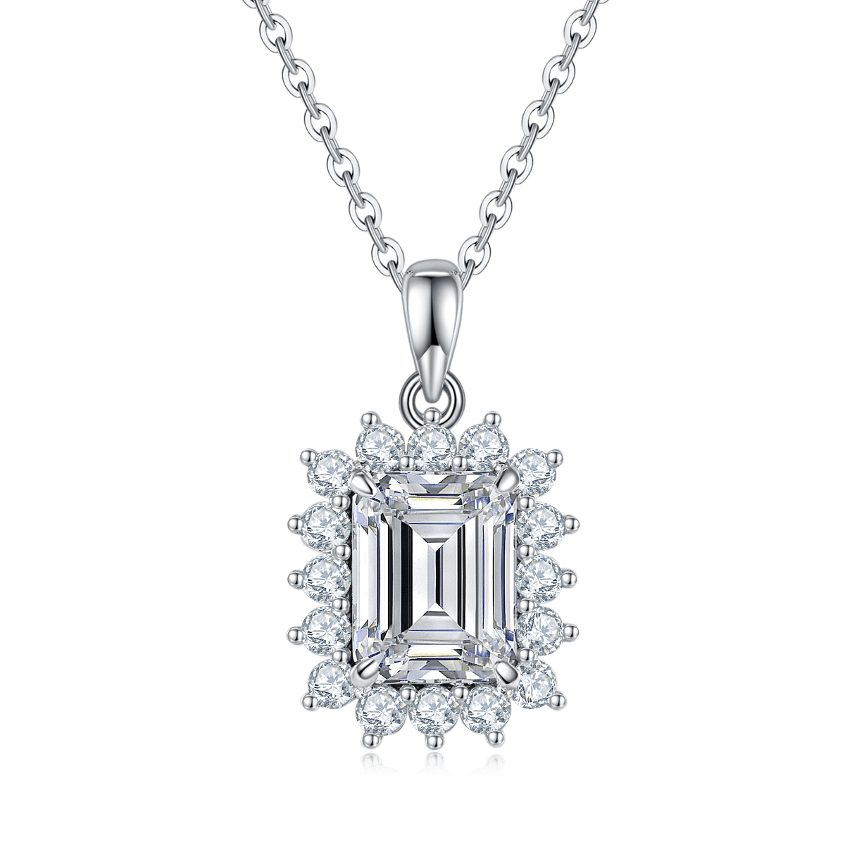 Emerald-Cut 3ct Starburst Halo Moissanite Necklace