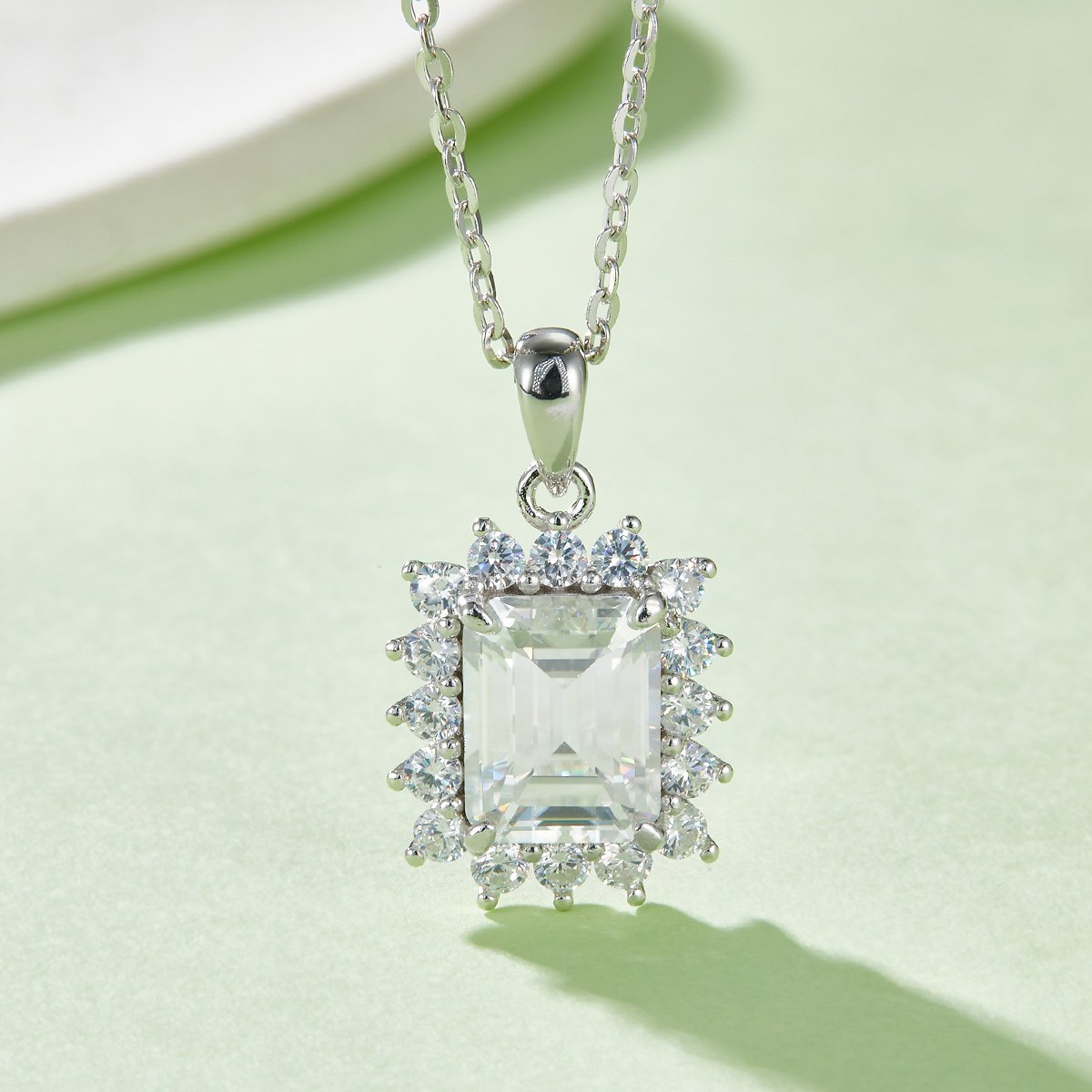 Emerald-Cut 3ct Starburst Halo Moissanite Necklace - Image 2