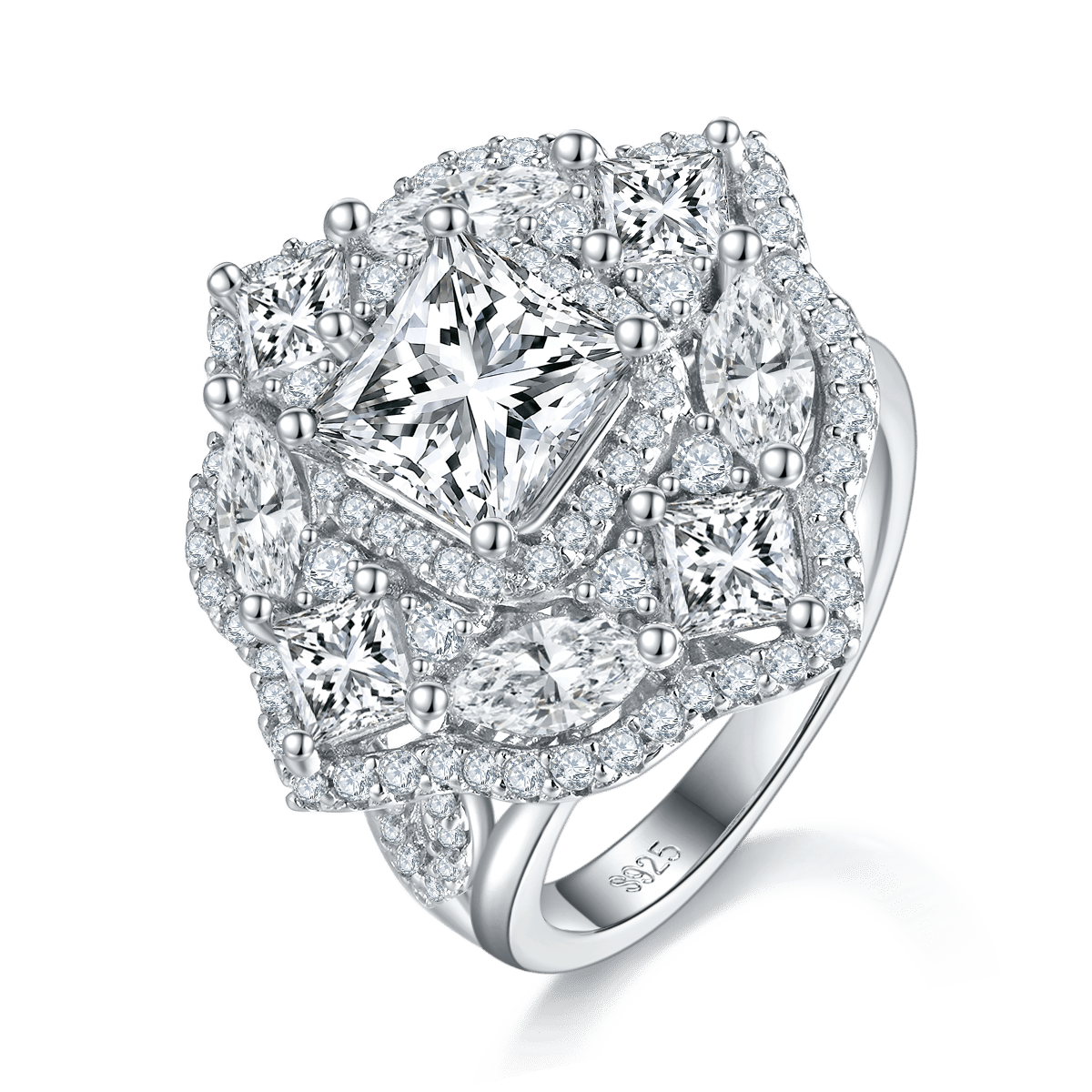 Vintage Princess-Cut Moissanite Halo Statement Ring