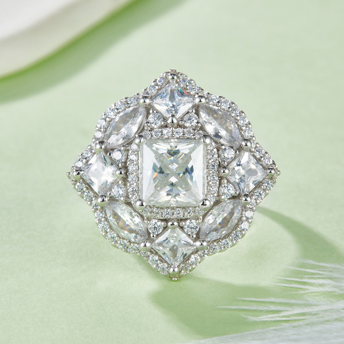Vintage Princess-Cut Moissanite Halo Statement Ring - Image 2