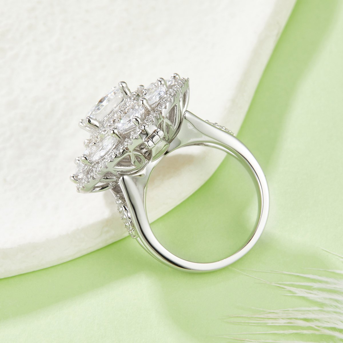 Vintage Princess-Cut Moissanite Halo Statement Ring - Image 3