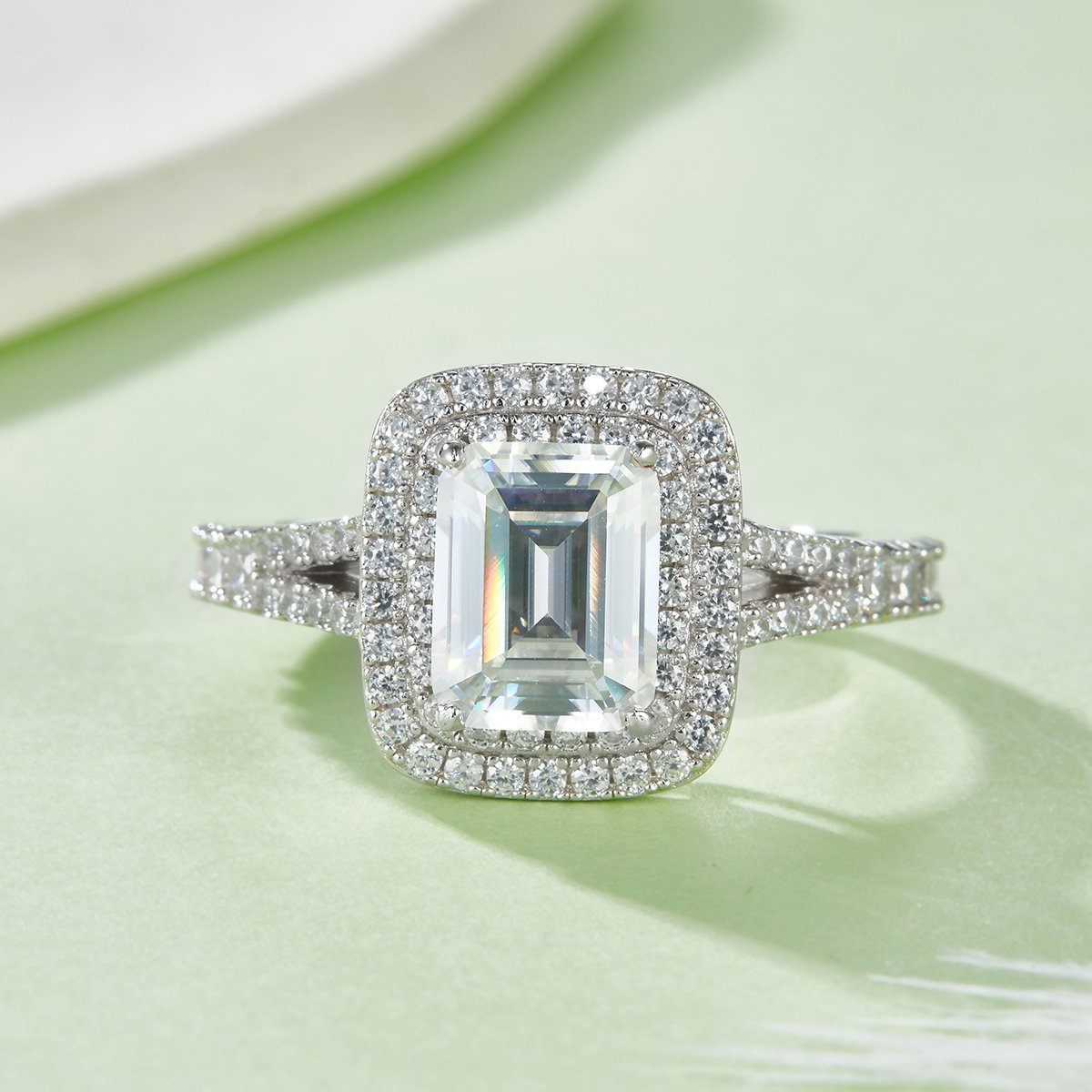 Emerald-Cut Moissanite Double-Halo Ring – 3ct DEW - Image 2