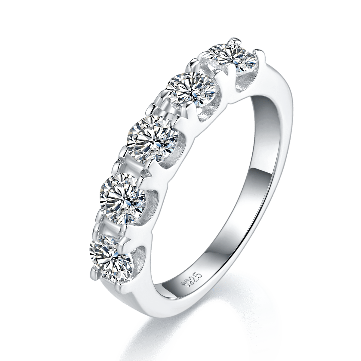 Moissanite Five-Stone Ring – 1.5ct DEW Half-Eternity Band