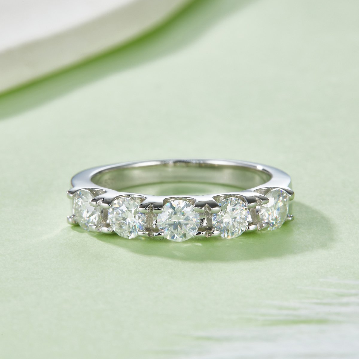 Moissanite Five-Stone Ring – 1.5ct DEW Half-Eternity Band - Image 2