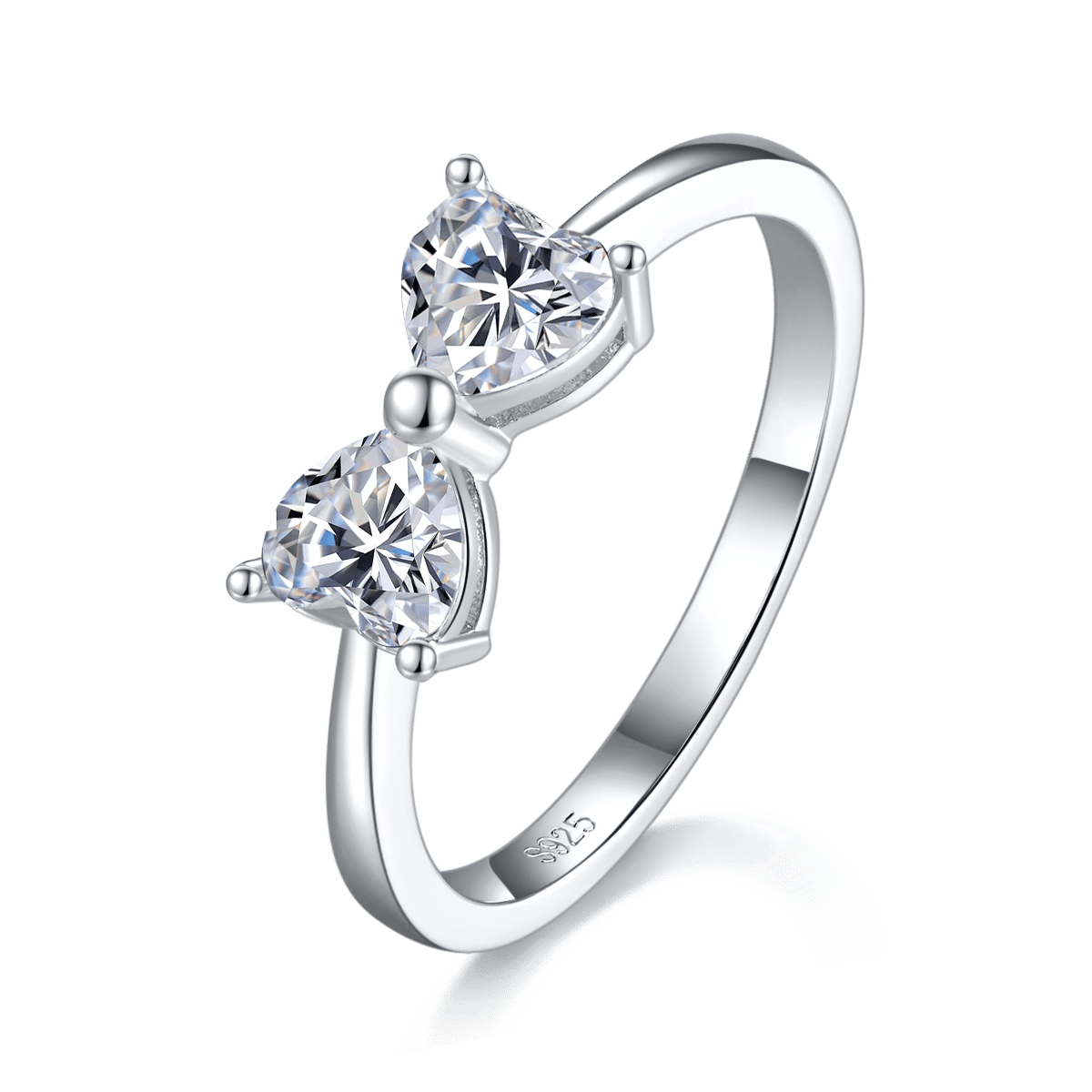 Twin Heart Moissanite Bow Ring – 1ct DEW DEF VVS 925 Silver