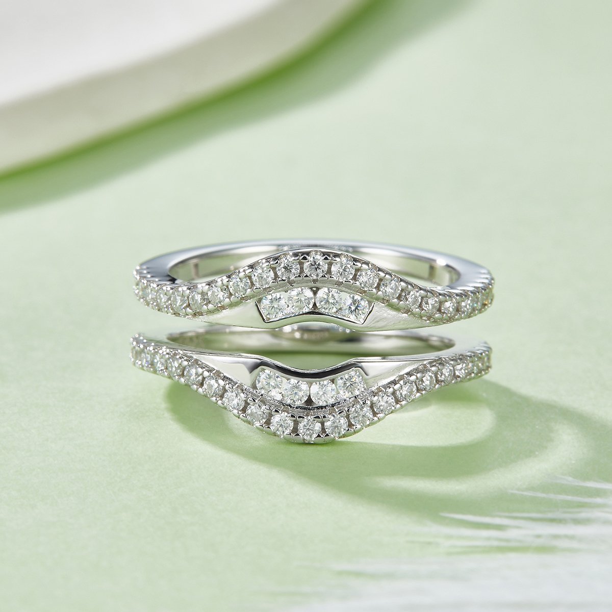 Wishbone Moissanite Stacked Pavé Band Ring – 0.58ct DEW DEF Colorless - alternate view