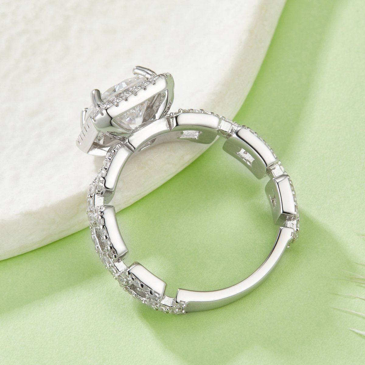 Asscher Moissanite Halo Ring – 3ct DEW (8mm) Pavé Shank - Image 3