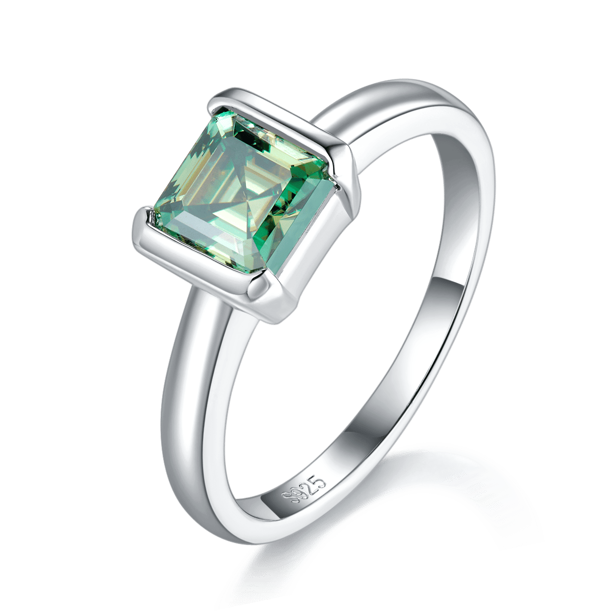 Green Asscher-Cut Moissanite Ring – 1ct DEW East-West Solitaire