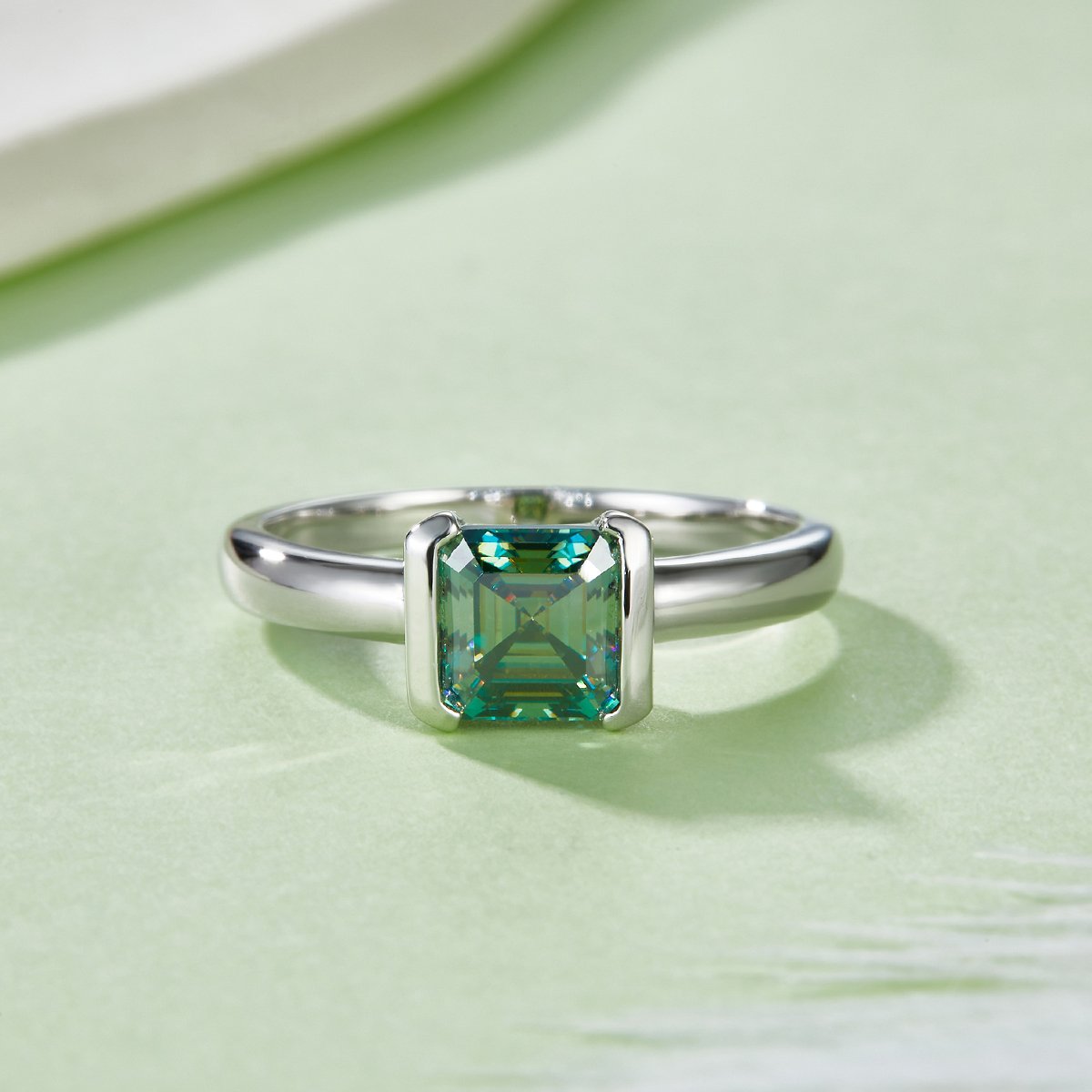 Green Asscher-Cut Moissanite Ring – 1ct DEW East-West Solitaire - Image 2