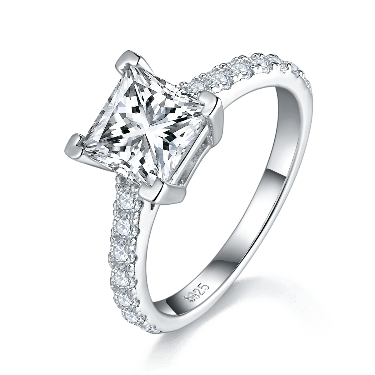 Princess Moissanite Ring – 2ct DEW (7mm) Pavé Shoulders