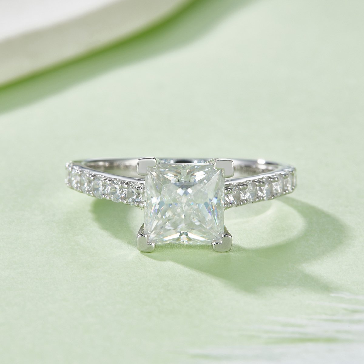 Princess Moissanite Ring – 2ct DEW (7mm) Pavé Shoulders - Image 2