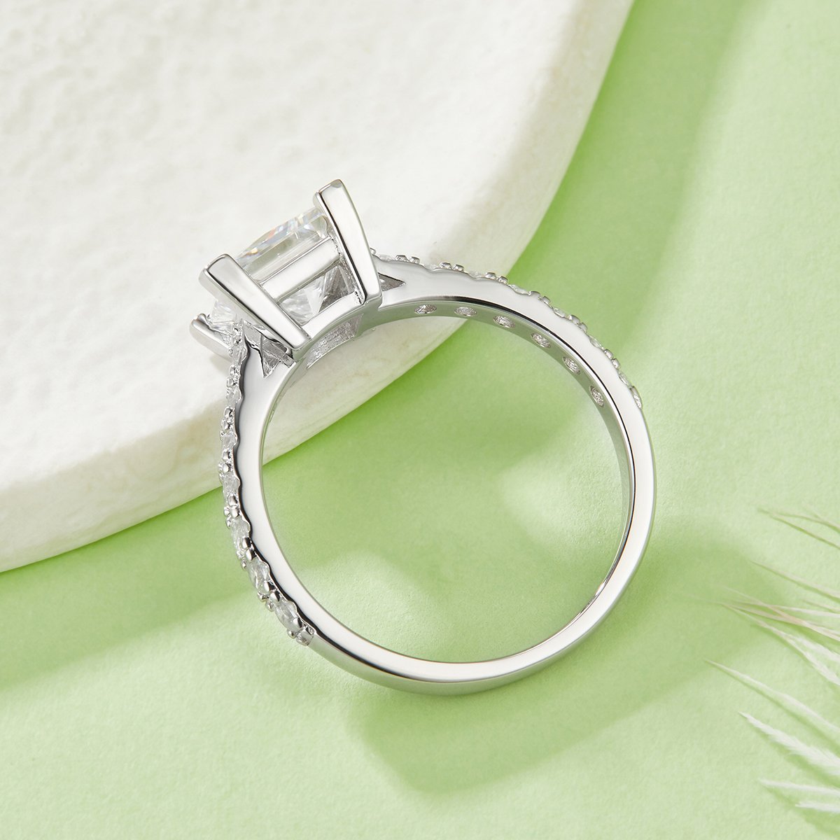 Princess Moissanite Ring – 2ct DEW (7mm) Pavé Shoulders - Image 3