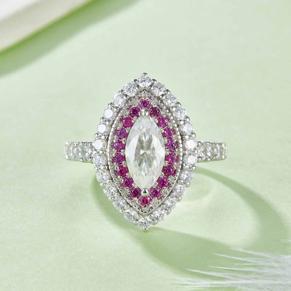 Marquise Moissanite Pink Double-Halo Ring - Image 2