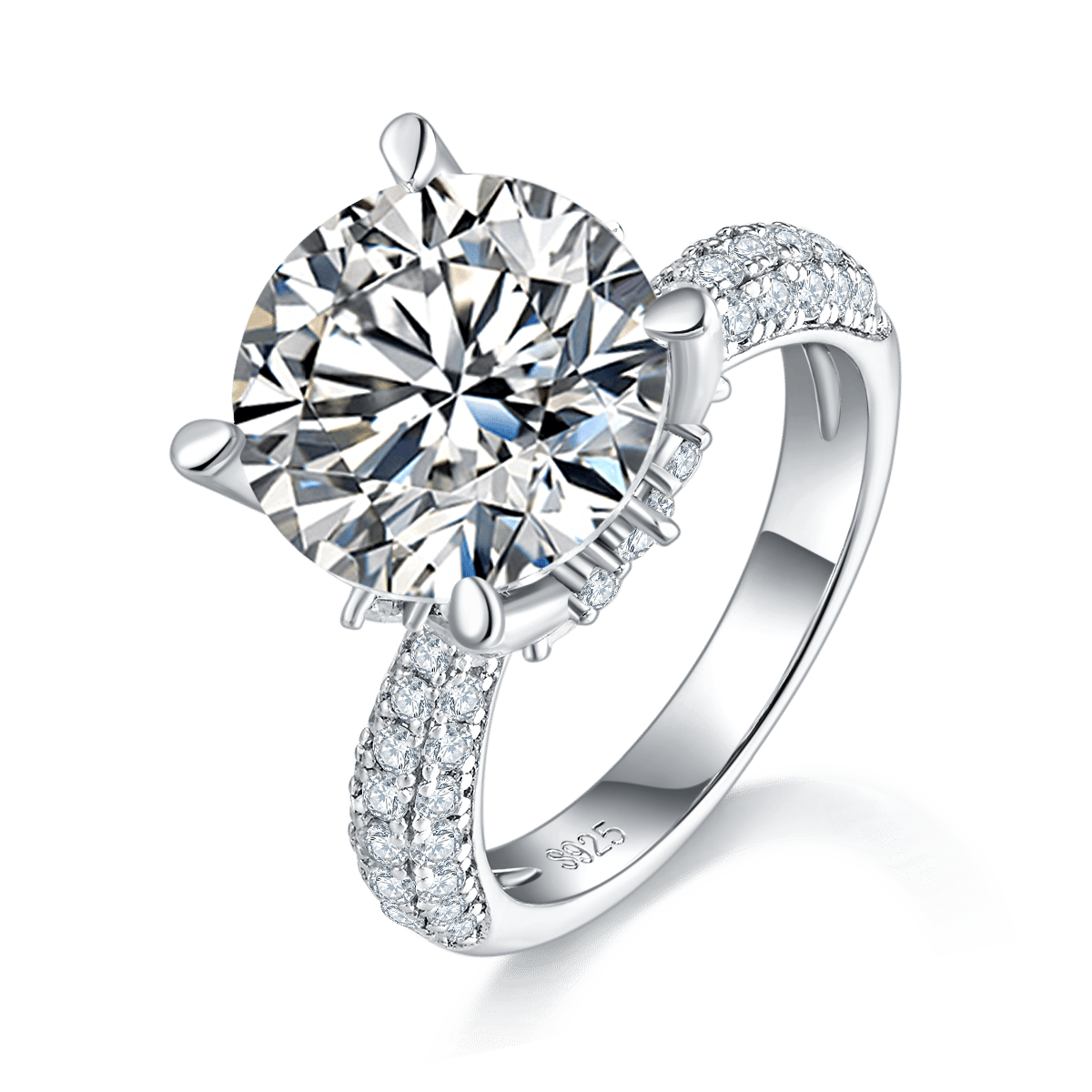 5ct Round Moissanite Solitaire Ring | Pavé Shoulders | 925 Silver