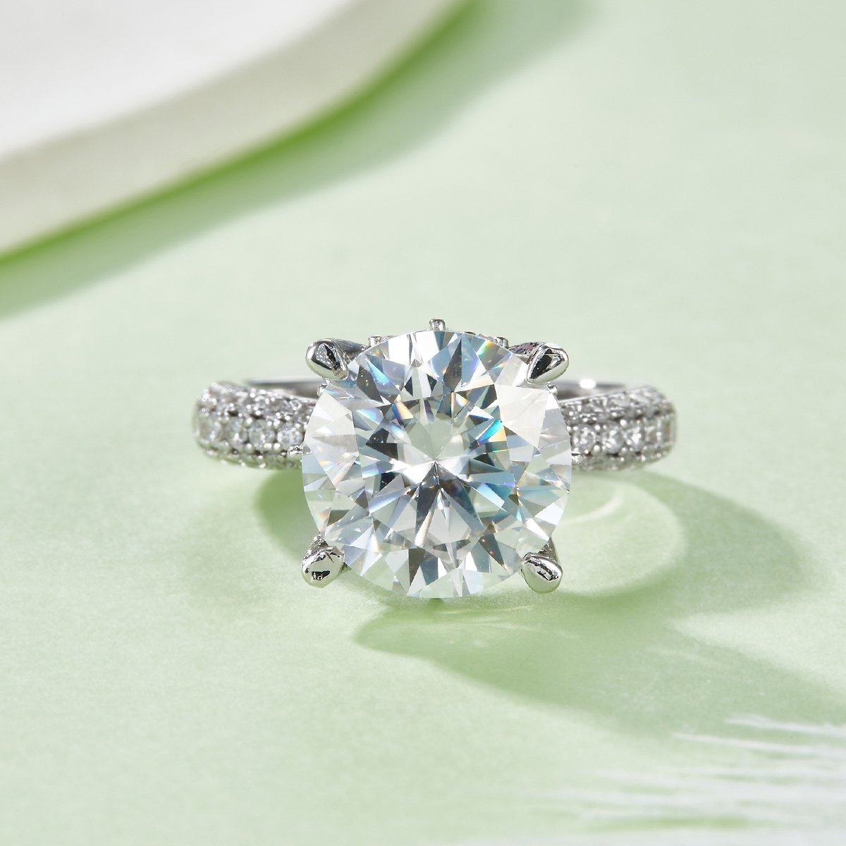 5ct Round Moissanite Solitaire Ring | Pavé Shoulders | 925 Silver - Image 2