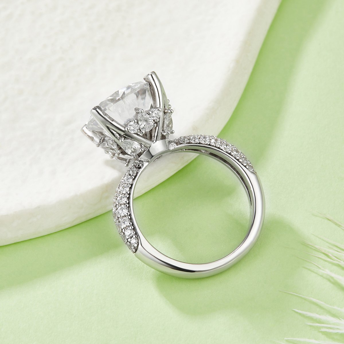 5ct Round Moissanite Solitaire Ring | Pavé Shoulders | 925 Silver - Image 3