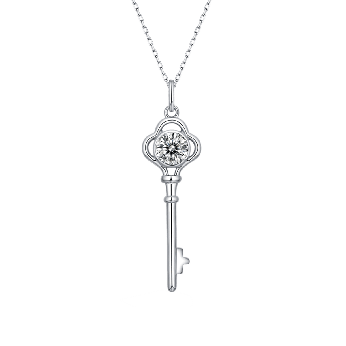 Quatrefoil Key Moissanite Pendant Necklace | 1 ct Round 925 Silver