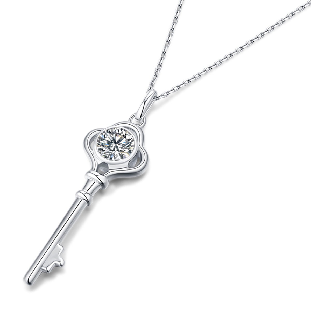 Quatrefoil Key Moissanite Pendant Necklace | 1 ct Round 925 Silver - Image 2