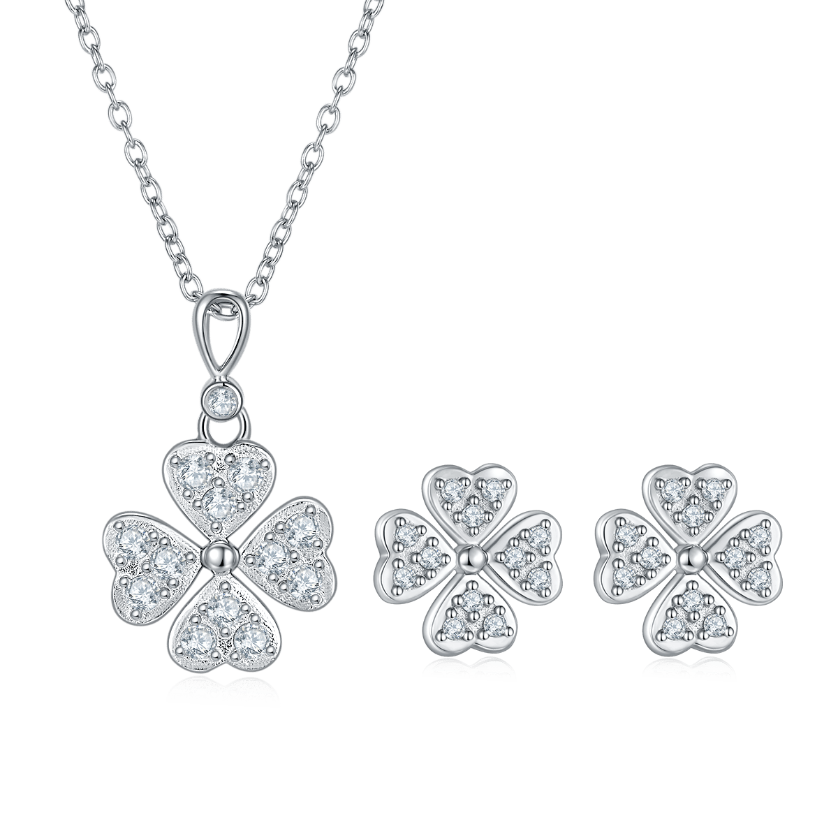 Moissanite Four-Leaf Clover Pendant & Earring Set