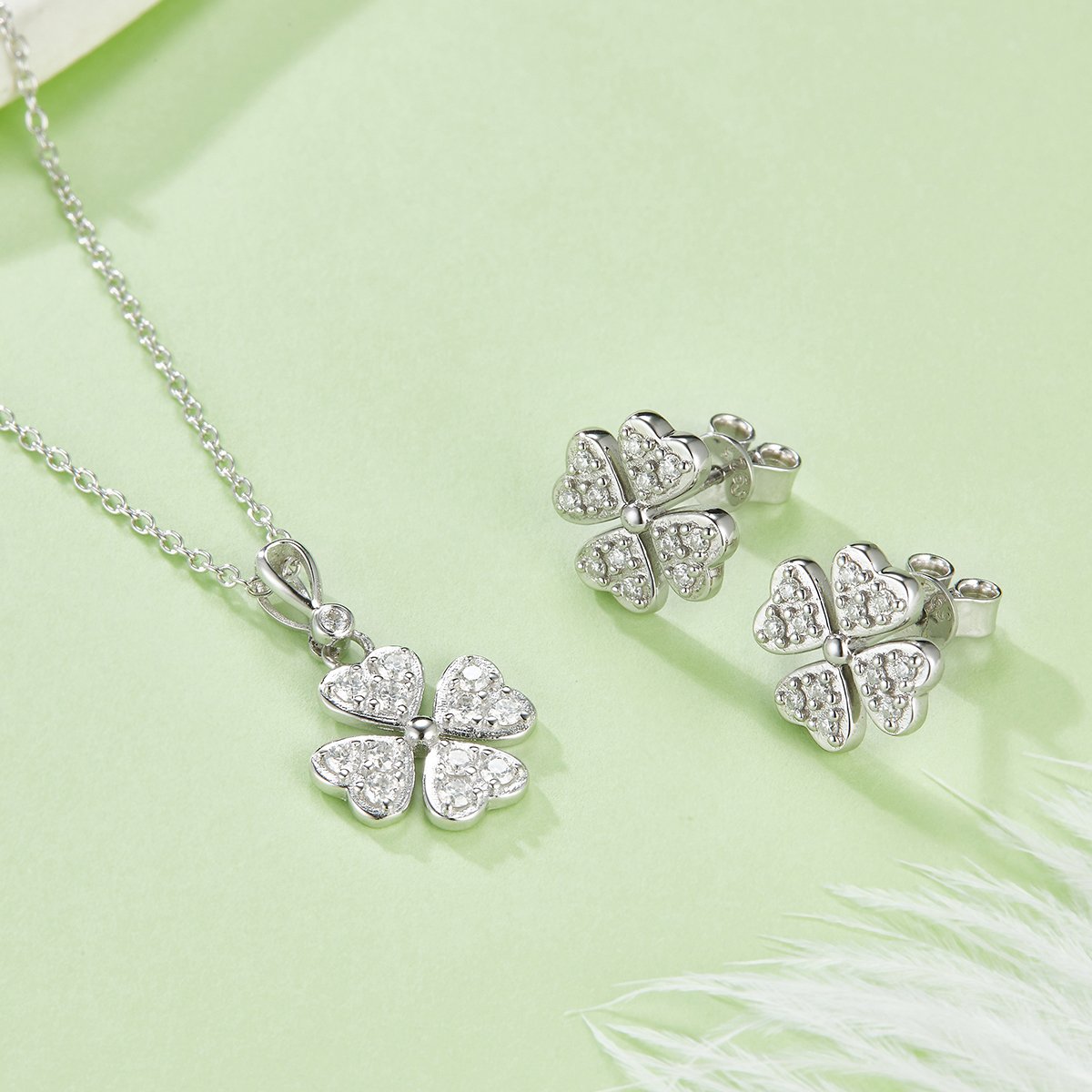Moissanite Four-Leaf Clover Pendant & Earring Set - Image 6