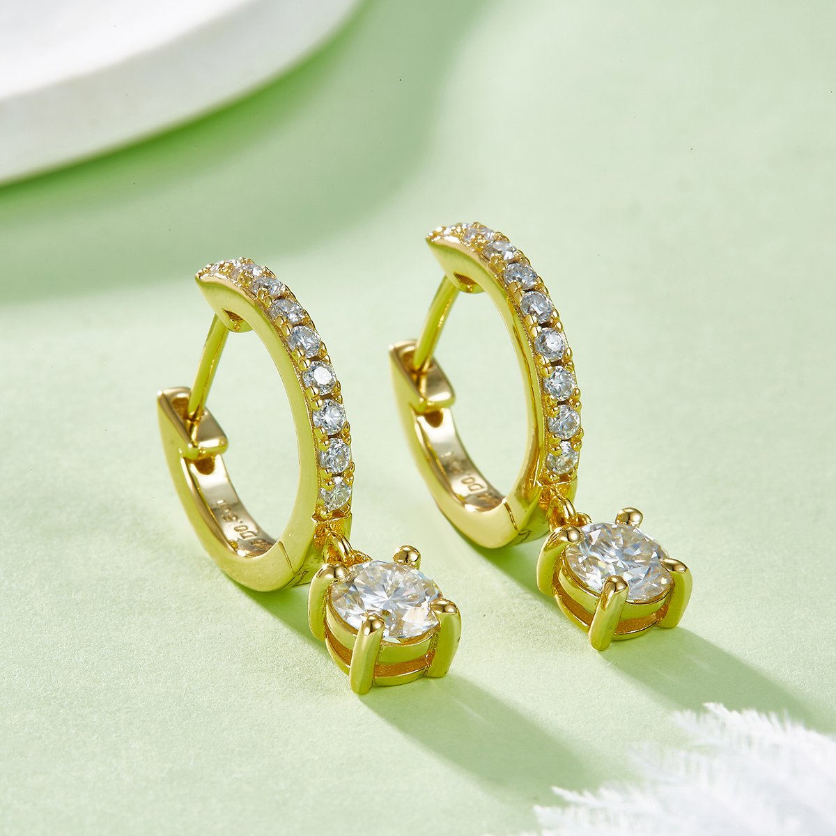Four-Prong Drop Moissanite Huggie Earrings | Pavé Hoop, 5mm Round Drop - Image 6