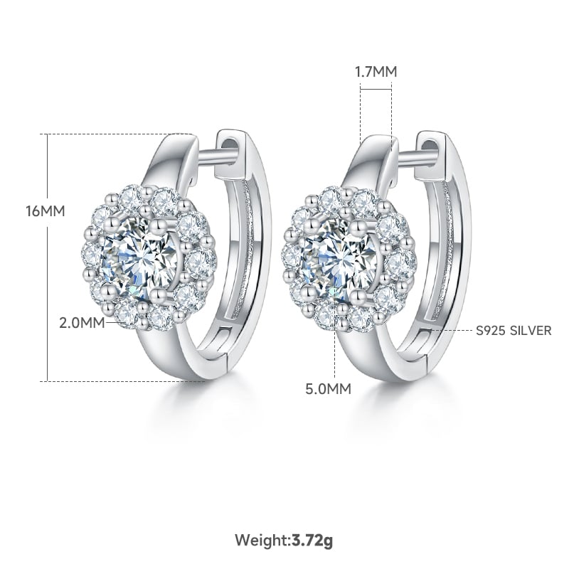 Moissanite Sunflower Halo Huggie Earrings | 0.5ct DEW Round | 925 Silver