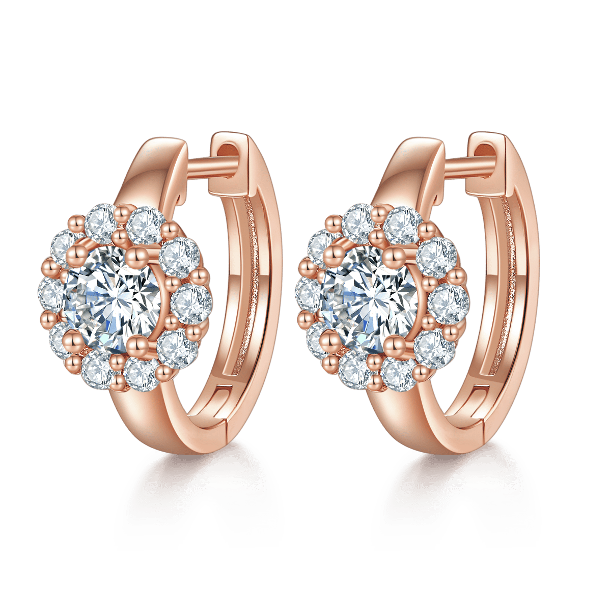 Moissanite Sunflower Halo Huggie Earrings | 0.5ct DEW Round | 925 Silver - alternate view