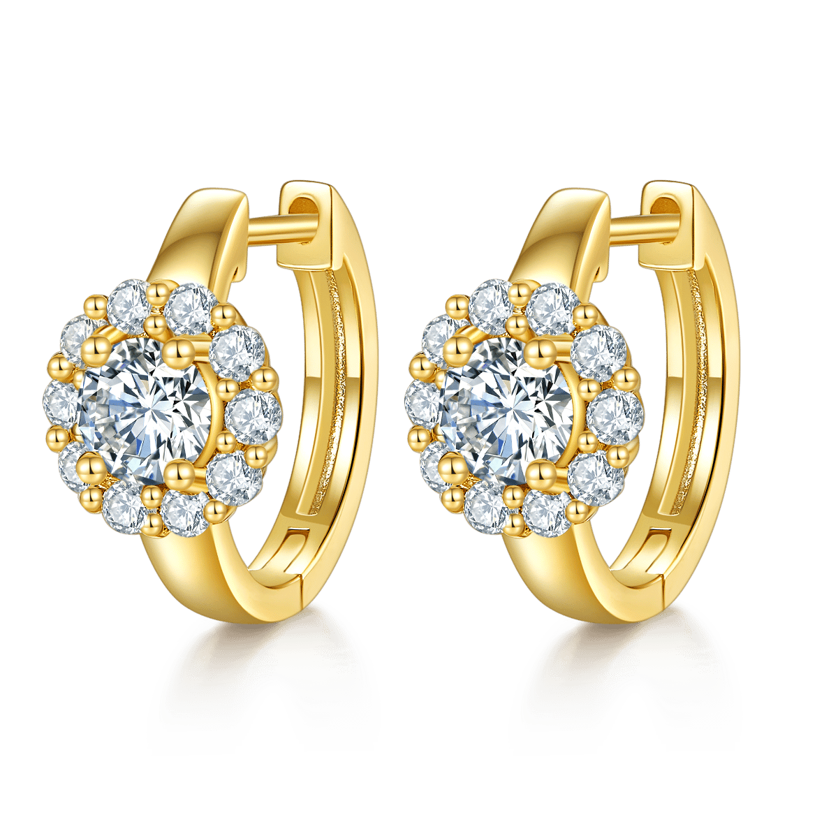 Moissanite Sunflower Halo Huggie Earrings | 0.5ct DEW Round | 925 Silver - Image 3