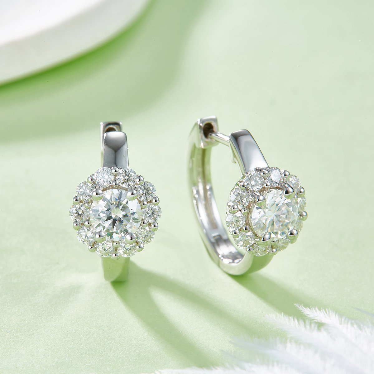 Moissanite Sunflower Halo Huggie Earrings | 0.5ct DEW Round | 925 Silver - Image 4