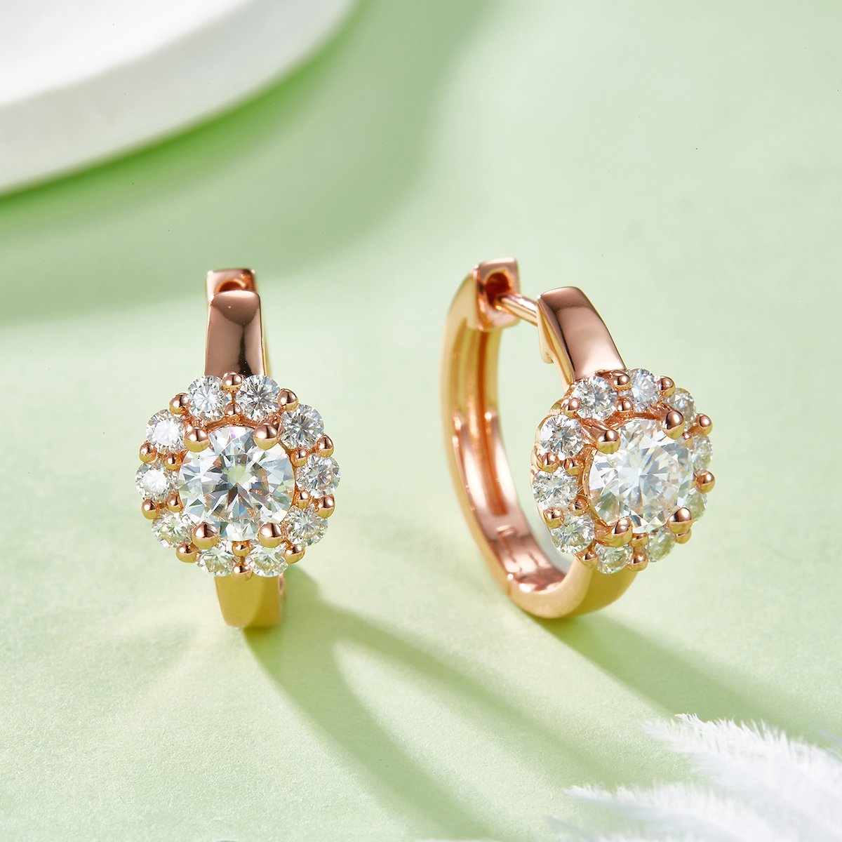 Moissanite Sunflower Halo Huggie Earrings | 0.5ct DEW Round | 925 Silver - Image 5