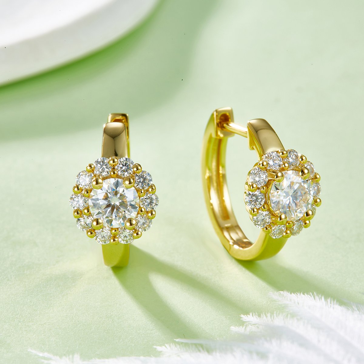 Moissanite Sunflower Halo Huggie Earrings | 0.5ct DEW Round | 925 Silver - Image 6