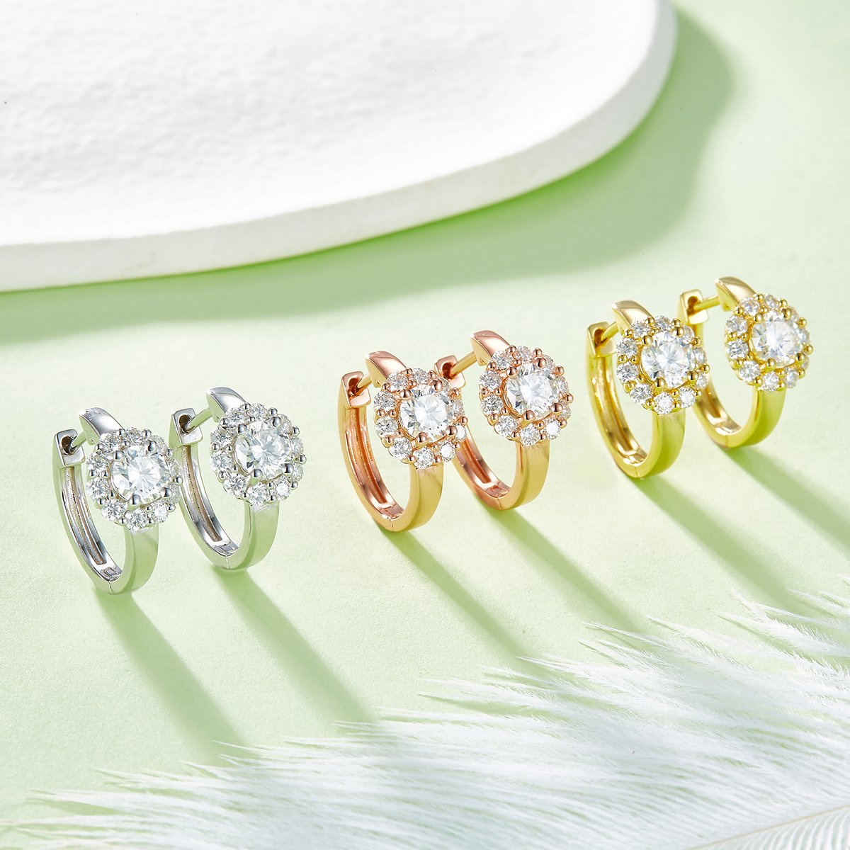 Moissanite Sunflower Halo Huggie Earrings | 0.5ct DEW Round | 925 Silver - Image 7