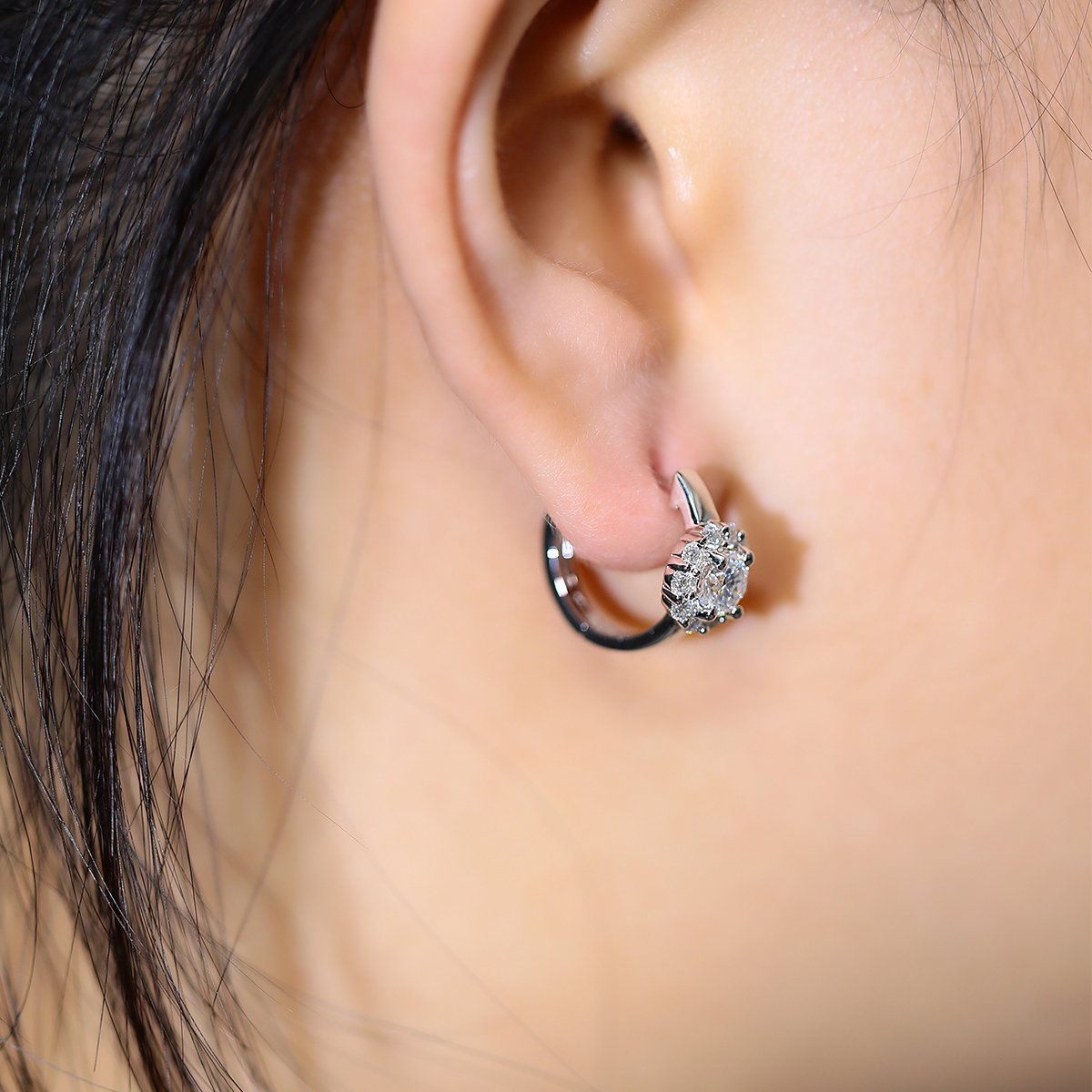 Moissanite Sunflower Halo Huggie Earrings | 0.5ct DEW Round | 925 Silver - Image 8