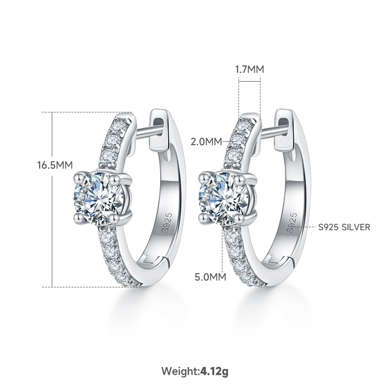 Moissanite Solitaire Pavé Huggie Earrings | 0.5ct DEW Round | 925 Silver