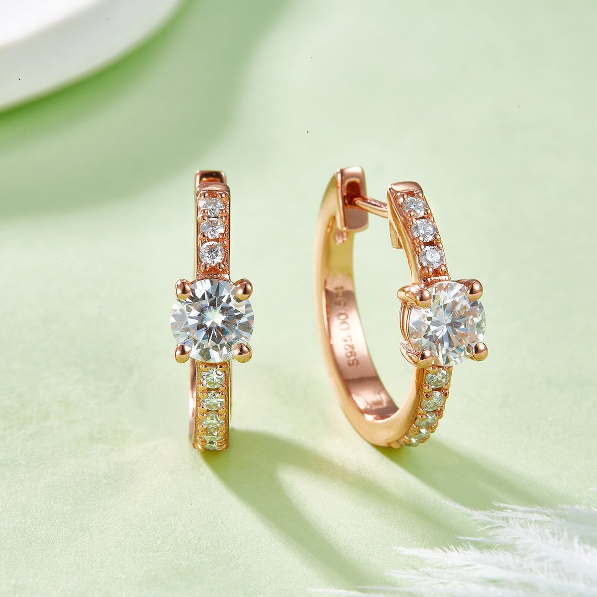 Moissanite Solitaire Pavé Huggie Earrings | 0.5ct DEW Round | 925 Silver - Image 5