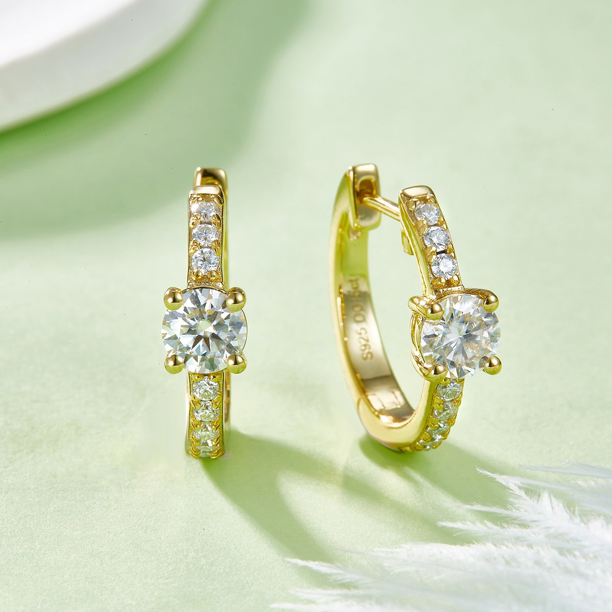 Moissanite Solitaire Pavé Huggie Earrings | 0.5ct DEW Round | 925 Silver - Image 6