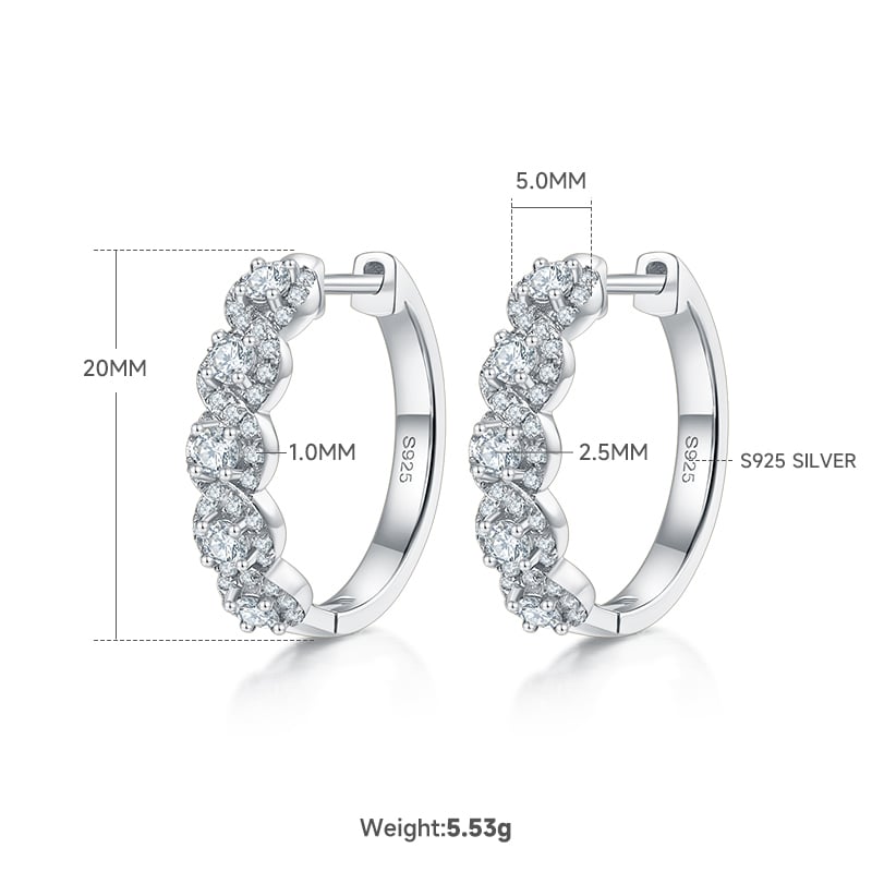 Moissanite Twisted Single-Row Huggie Earrings | 20mm Hinged Hoops
