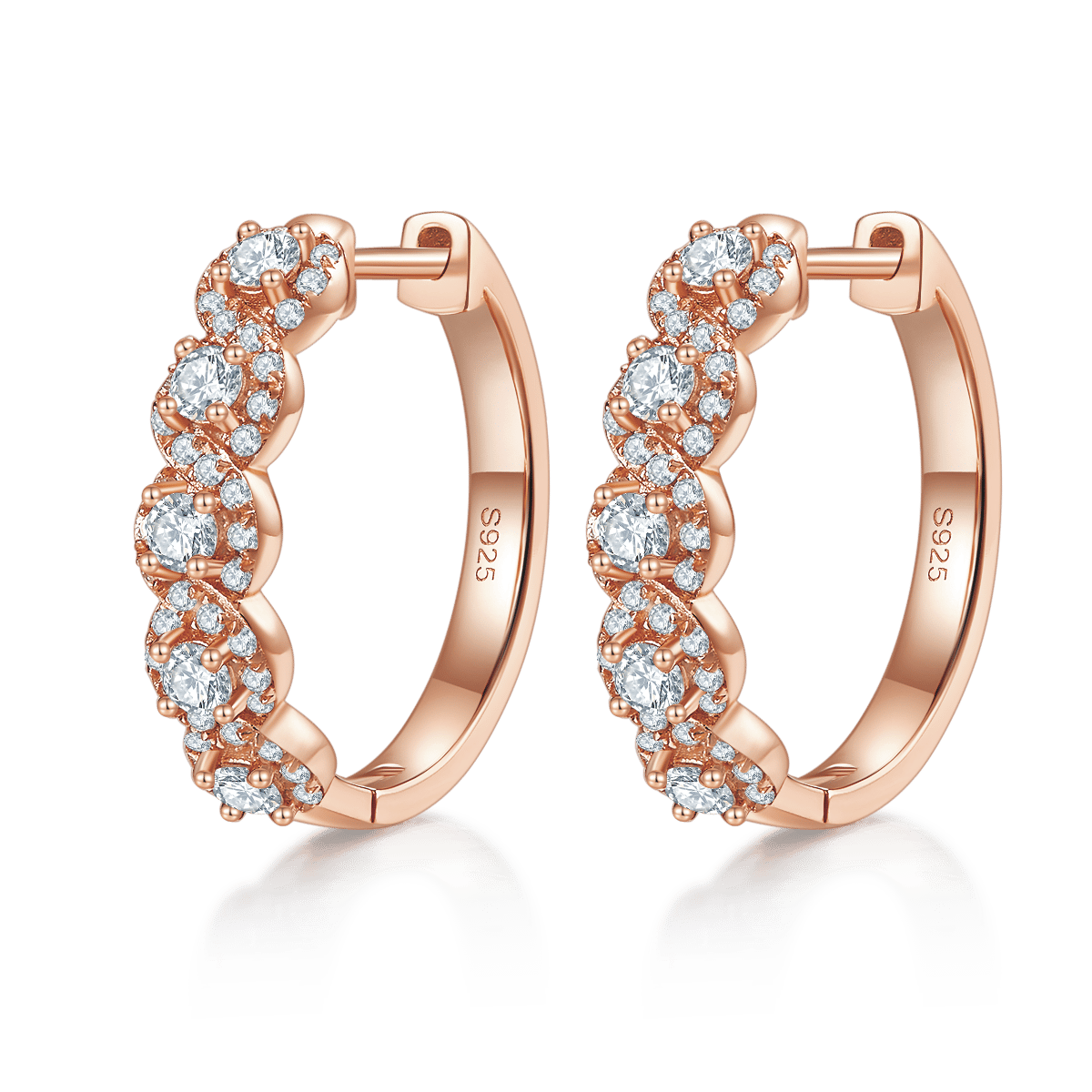 Moissanite Twisted Single-Row Huggie Earrings | 20mm Hinged Hoops - alternate view