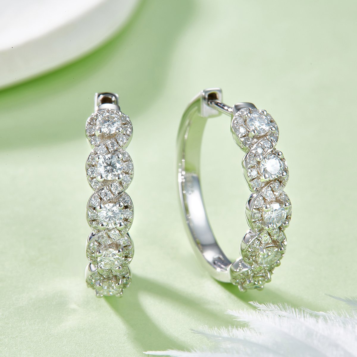 Moissanite Twisted Single-Row Huggie Earrings | 20mm Hinged Hoops - Image 4