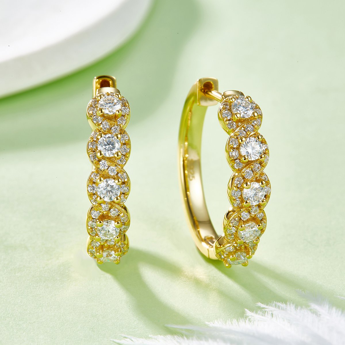 Moissanite Twisted Single-Row Huggie Earrings | 20mm Hinged Hoops - Image 6