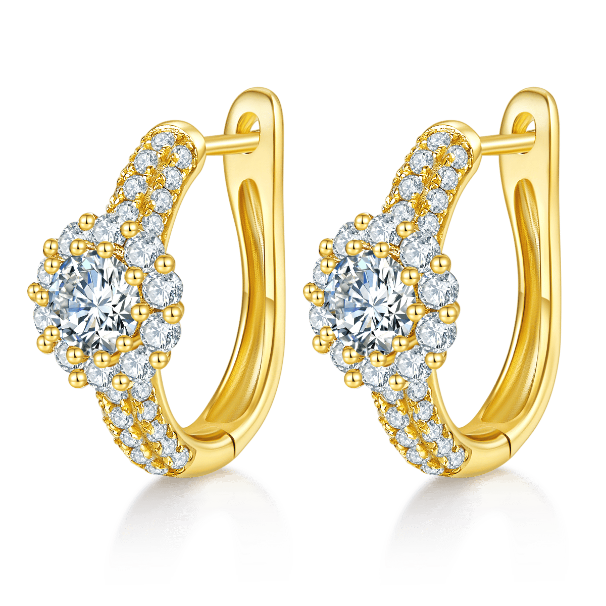 Sunflower Halo Pavé Moissanite Huggie Hoop Earrings | 0.5ct DEW Round - Image 3