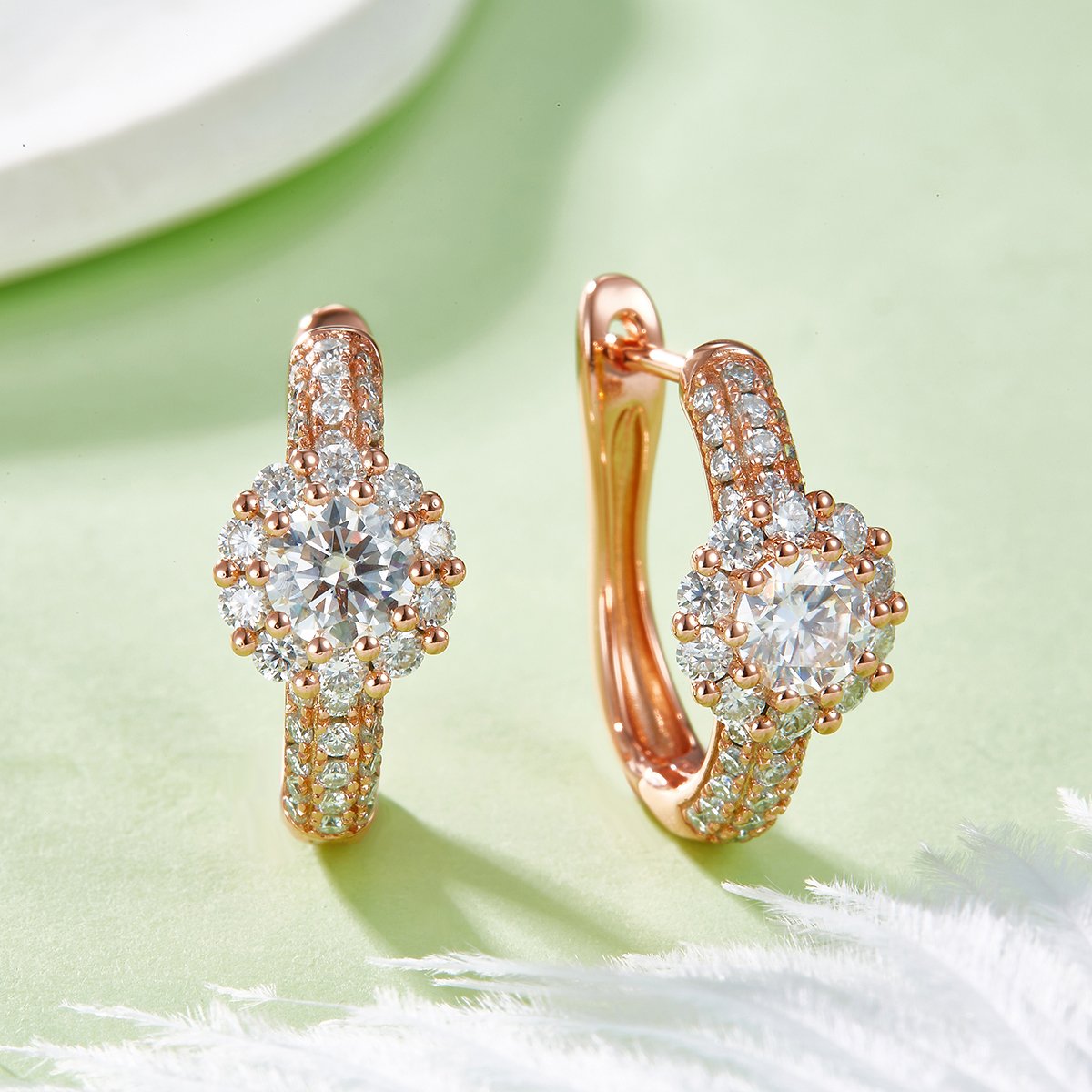 Sunflower Halo Pavé Moissanite Huggie Hoop Earrings | 0.5ct DEW Round - Image 5