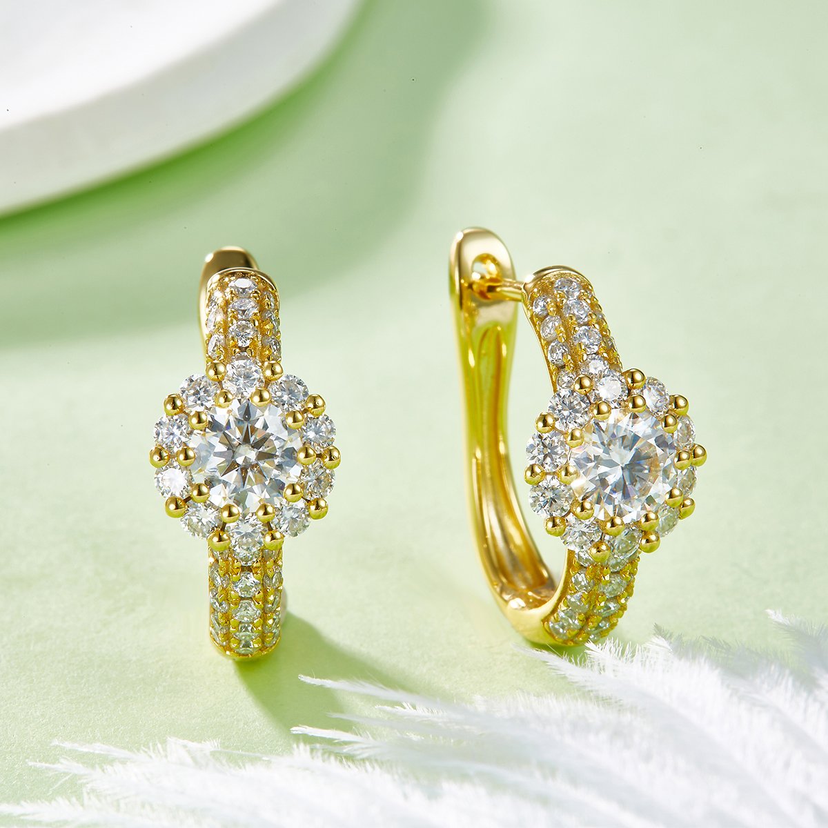 Sunflower Halo Pavé Moissanite Huggie Hoop Earrings | 0.5ct DEW Round - Image 6
