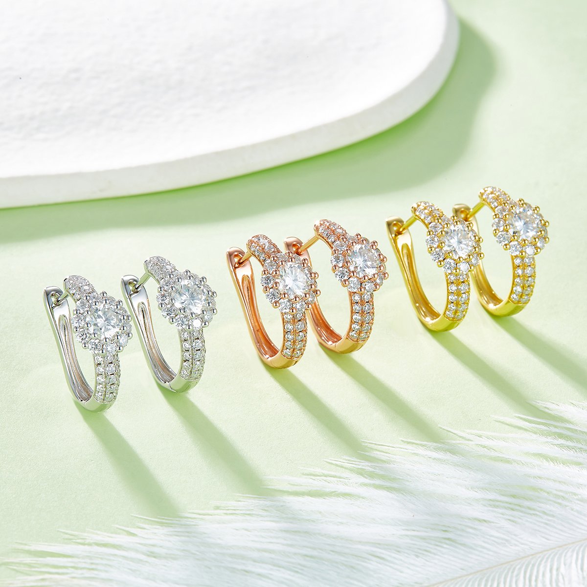 Sunflower Halo Pavé Moissanite Huggie Hoop Earrings | 0.5ct DEW Round - Image 7