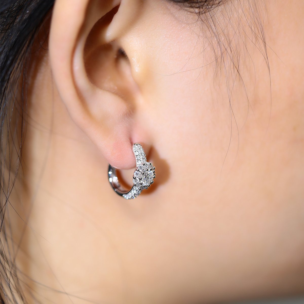 Sunflower Halo Pavé Moissanite Huggie Hoop Earrings | 0.5ct DEW Round - Image 8