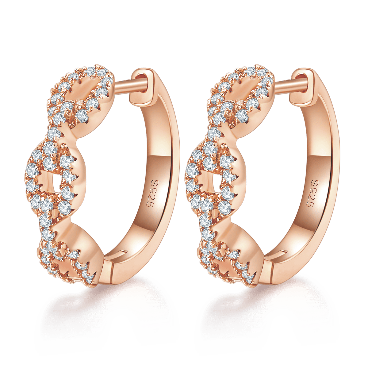 Pavé Link Moissanite Huggie Earrings – 0.58ct DEW Each - alternate view